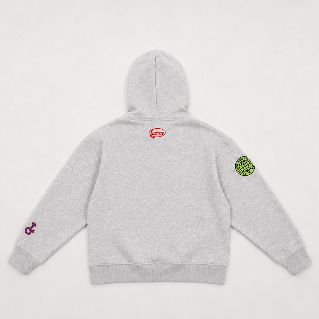 Graue LUCREW Patches Hoodie Jacke von LaserLuca, Rückansicht
