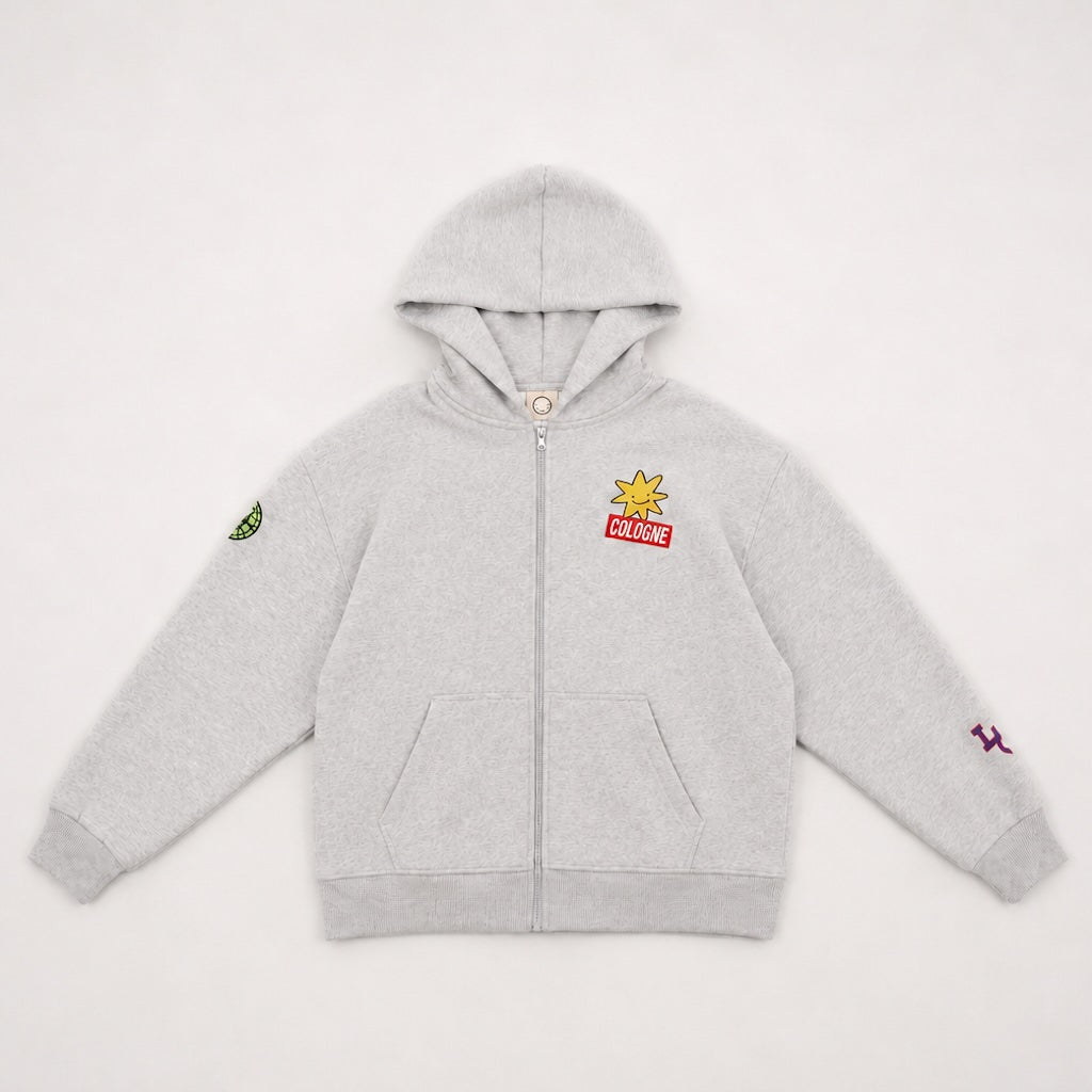 Graue LUCREW Patches Hoodie Jacke von LaserLuca, Vorderansicht