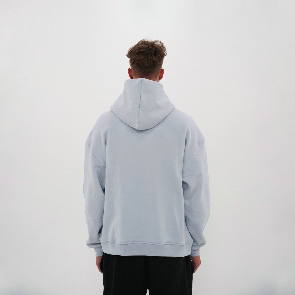 Hellblauer Smiley Hoodie von LaserLuca, Rückansicht